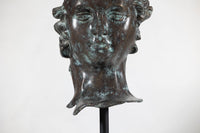 Bronze Renaissance-Inspired David Head Sculpture on Black Marble Base