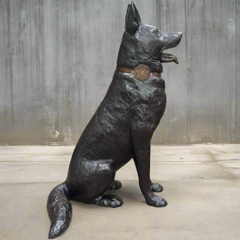 K9 German Shepherd Dog Statue with Custom Police Shield