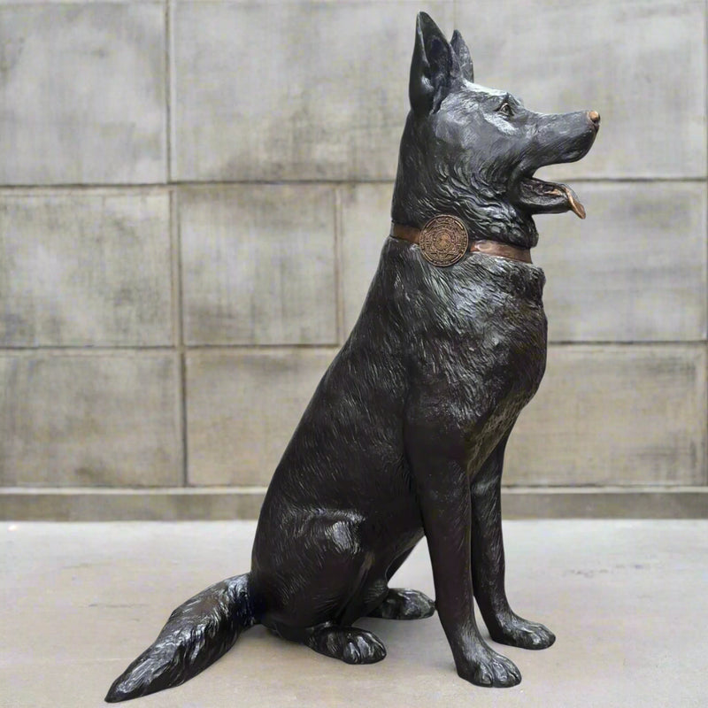 K9 German Shepherd Dog Statue with Custom Police Shield
