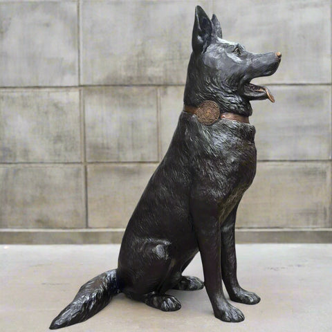 K9 German Shepherd Dog Statue with Custom Police Shield