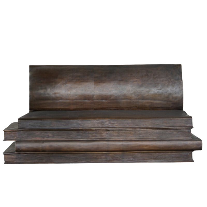 Large Bronze Book Bench Save the Page