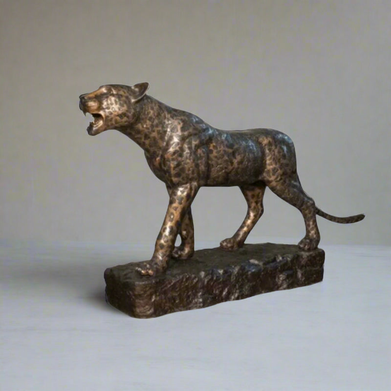 Roaring Cheetah Statue on Base