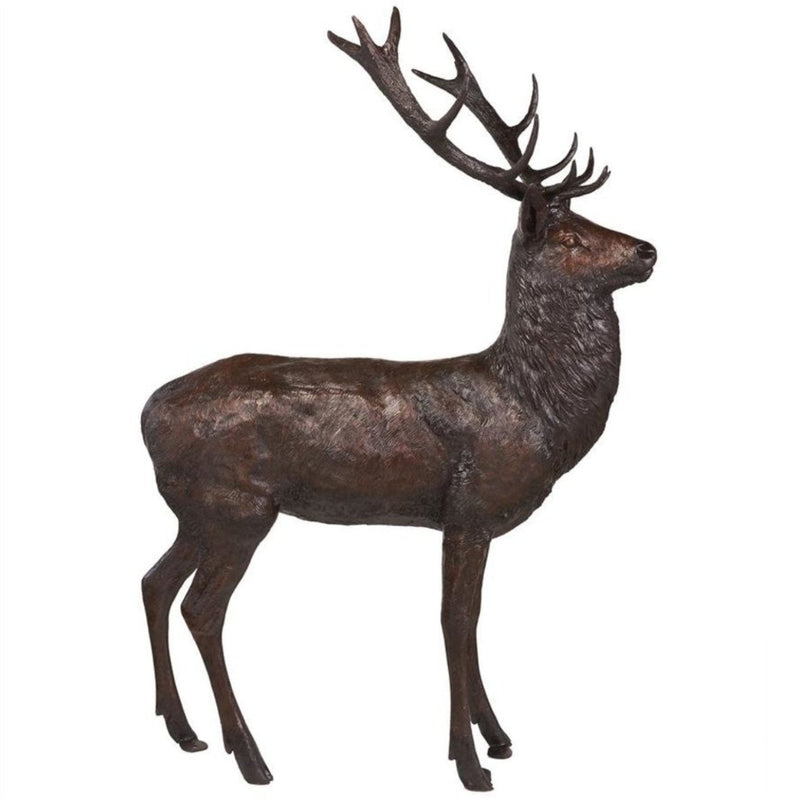 Side angle of a Buck Stag deer statue- Pair of bronze deer garden statues together