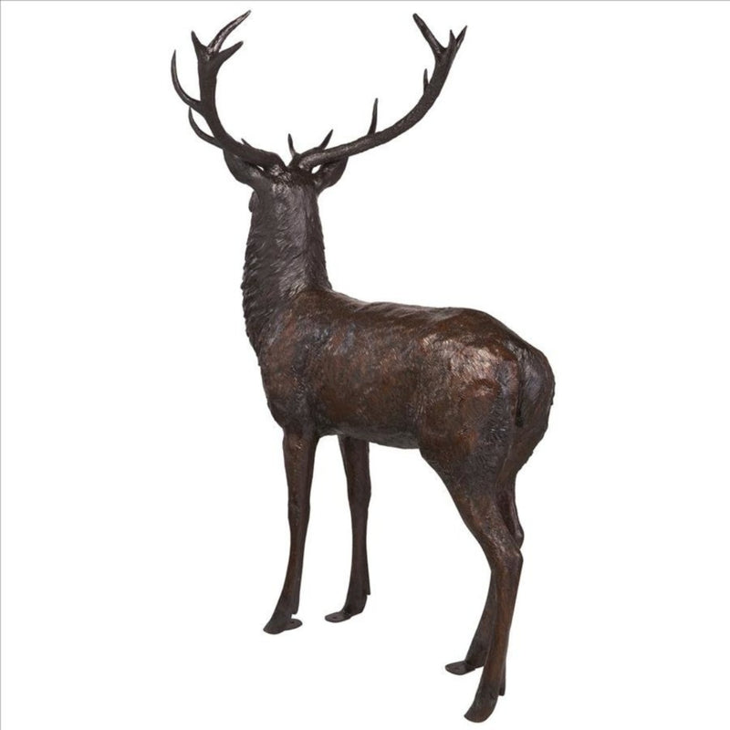 View from behind of a Buck Stag deer statue- Pair of bronze deer garden statues together