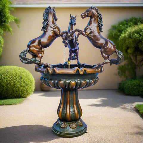 Three Rearing Horses Bronze Fountain