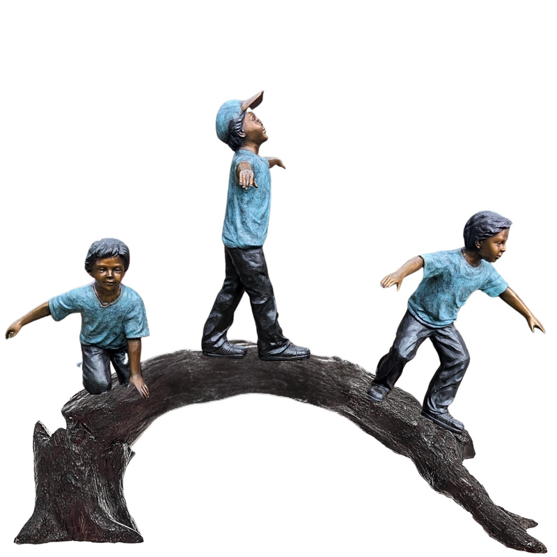 Bronze Balancing Act Trio on Log Statue