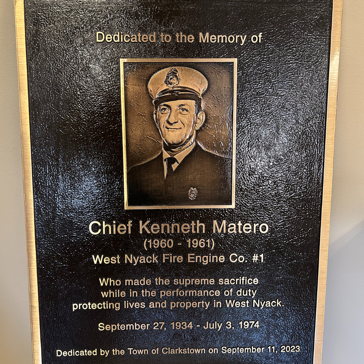 Fire Chief Bronze Memorial Plaque | Randolph Rose Collection