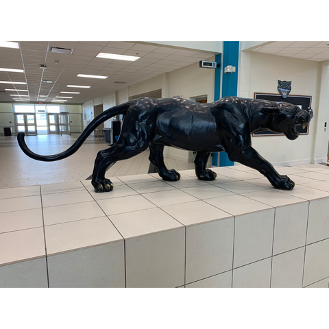 Bronze Prowling Panther Statue on Rock Base
