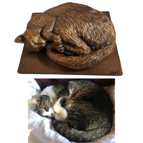 Curled Up Cat Statue