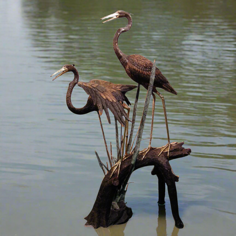 Pair of Herons on Tree Stump