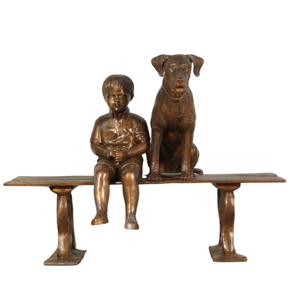 Custom Boy & Dog on Bench