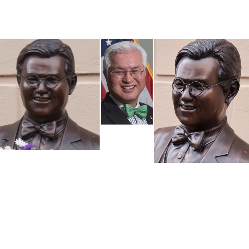 Custom Bronze Statue of New Jersey Councilman Michael Yun on Bench