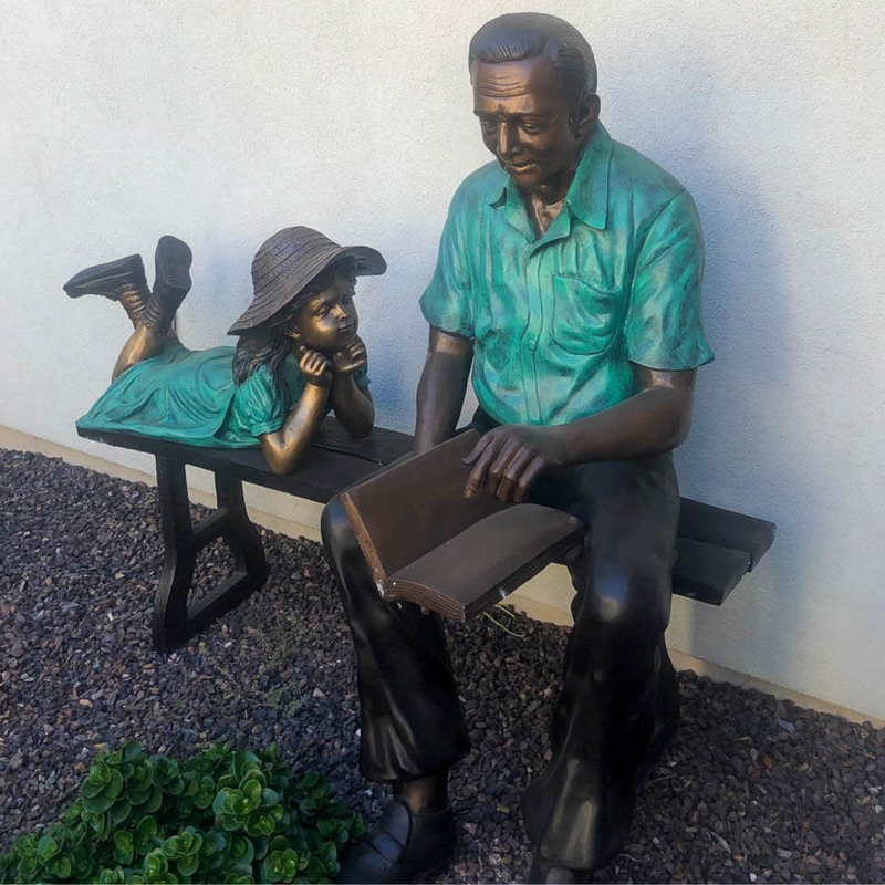 Quality Time Bronze Reading Bench Statue