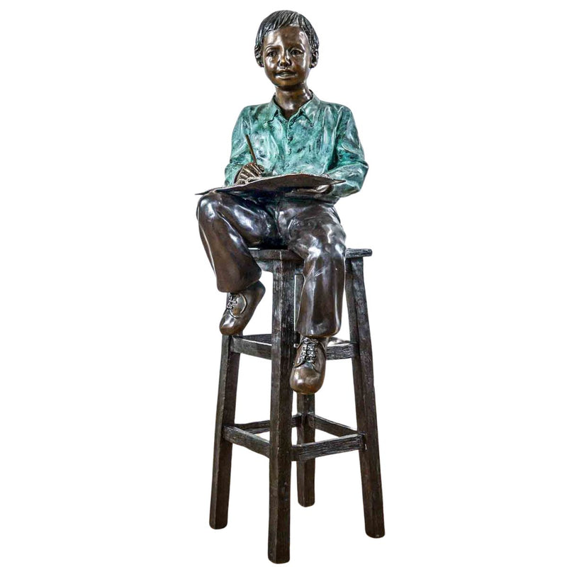 Student Studies Children's Bronze School Statue