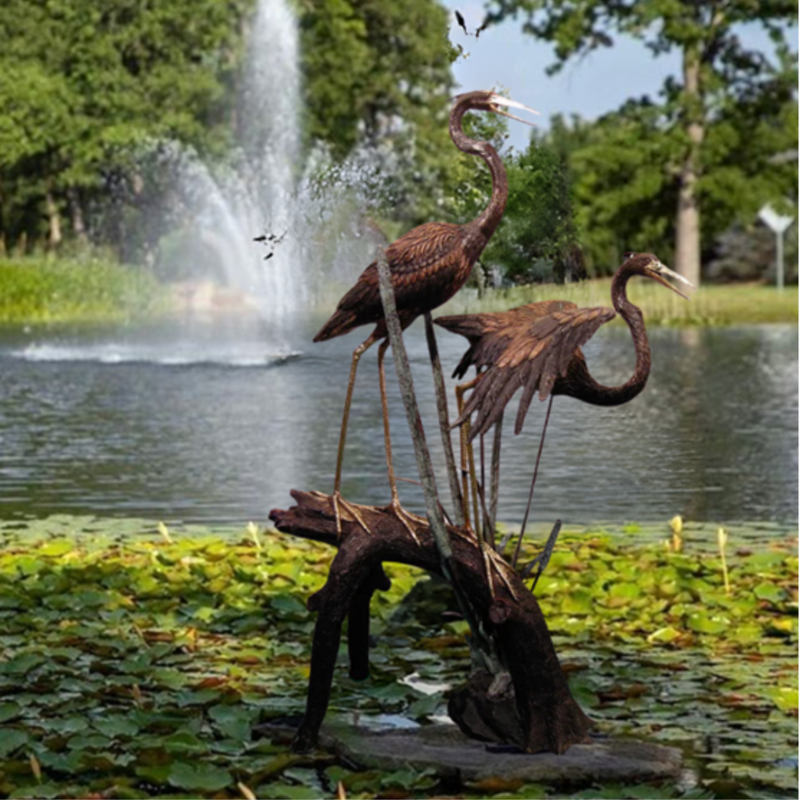 Pair of Herons on Tree Stump