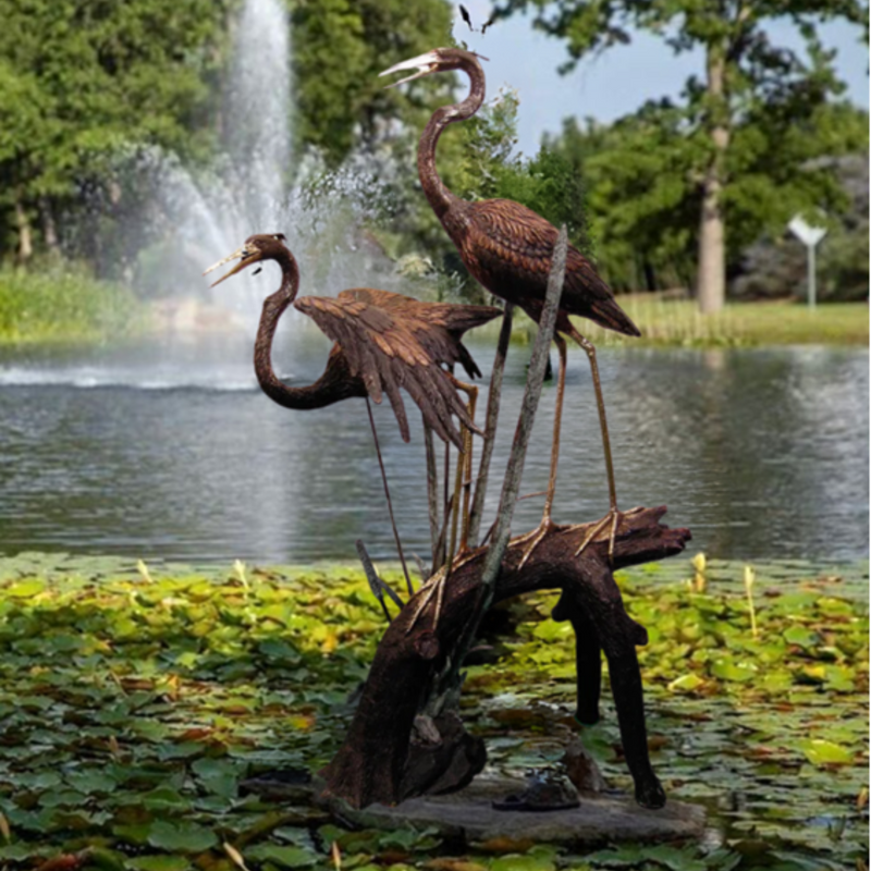 Pair of Herons on Tree Stump