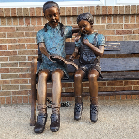 Lending a Helping Hand Statue on Custom Bronze Bench