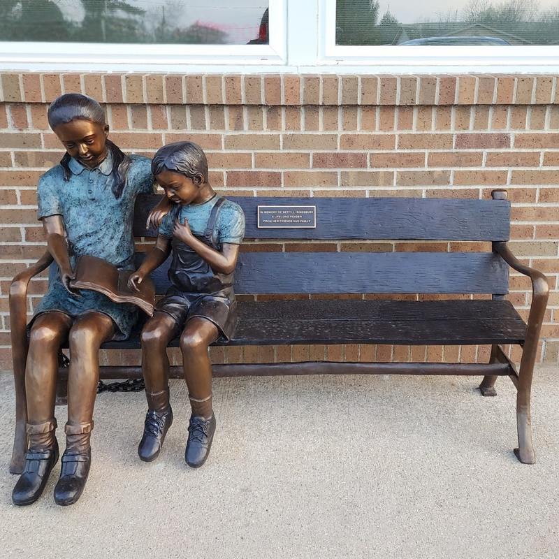 Lending a Helping Hand Statue on Custom Bronze Bench