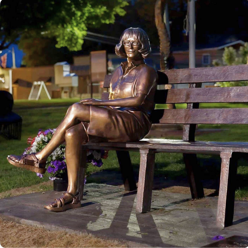 Custom Bronze Statue of Cathy Lee on Park Bench