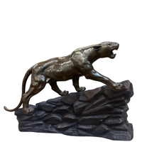 Bronze Prowling Panther Statue on Rock Base