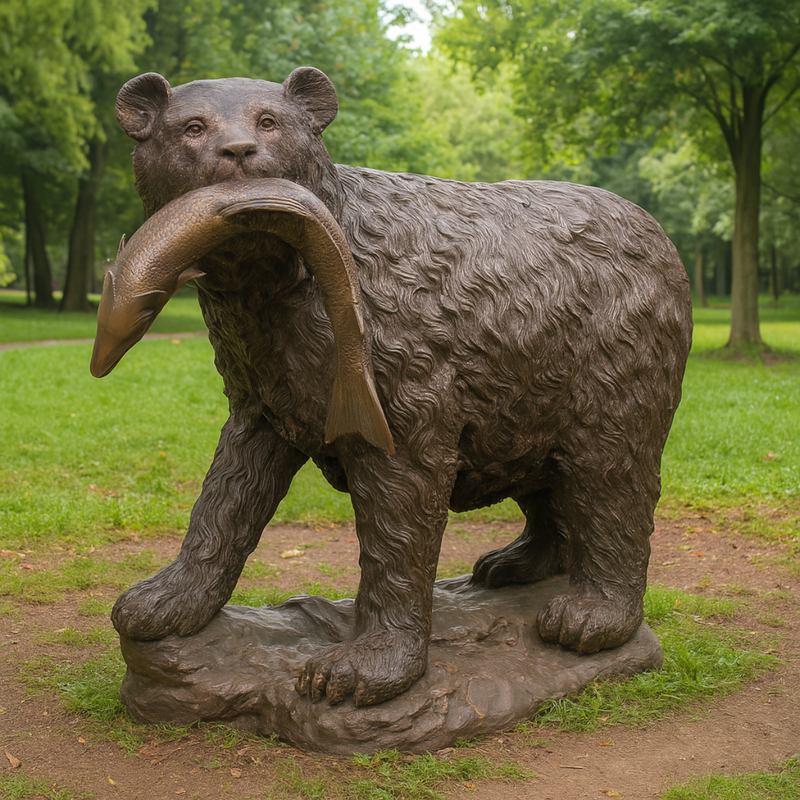 Bear Catch Bronze Statue