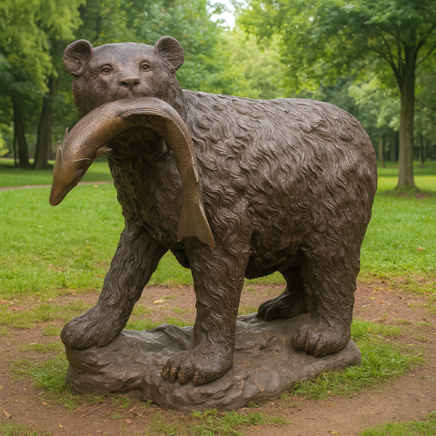 Bear Catch Bronze Statue