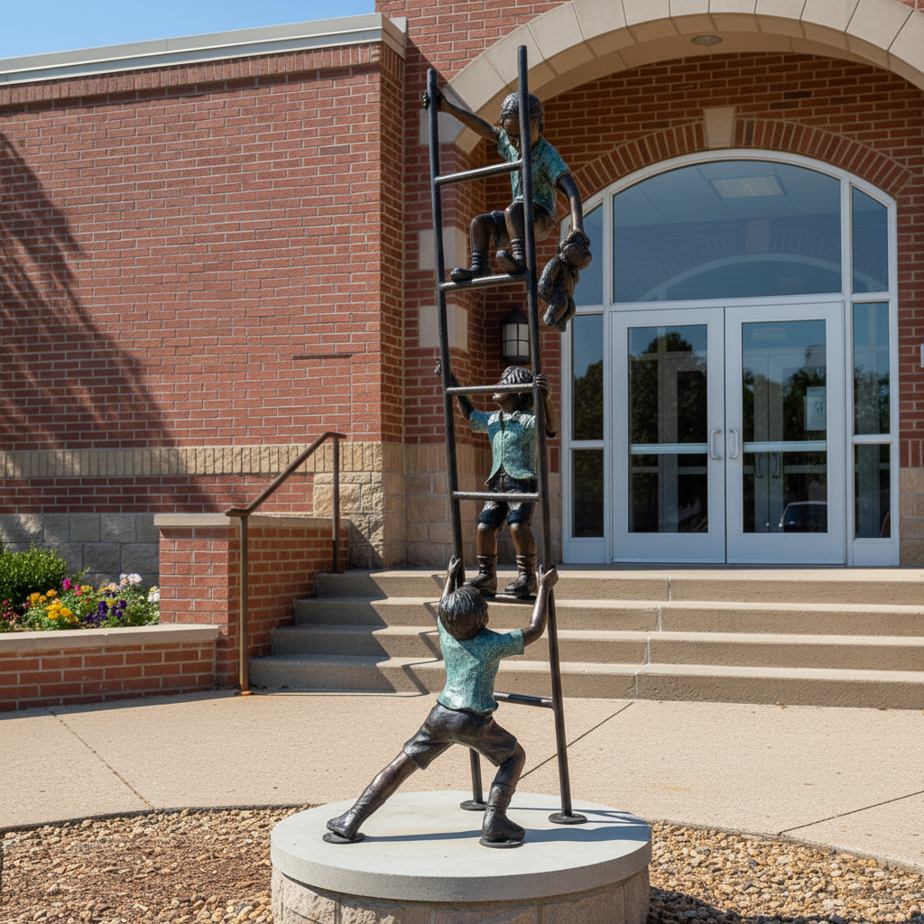 Ladder Climbing Trio Bronze Statue