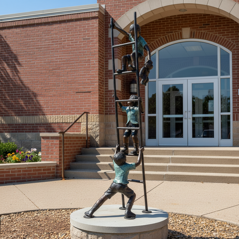 Ladder Climbing Trio Bronze Statue
