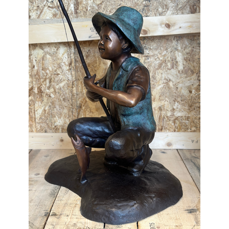 bronze boy with fishing pole Bronze Boy Gone Fishing Statue