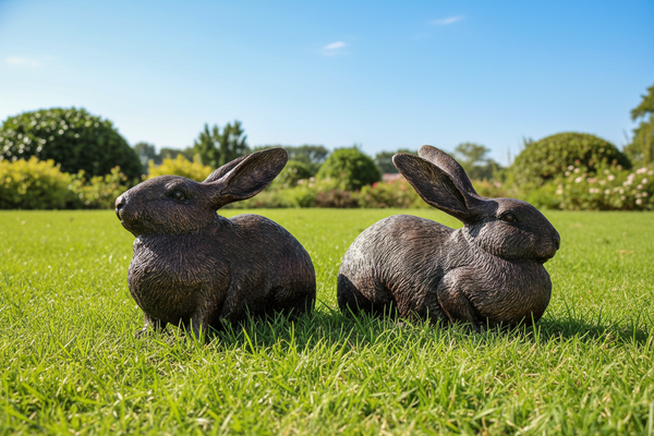 Pair of Life-size Bronze Rabbit Statues on Bronze Bases | Randolph Rose ...