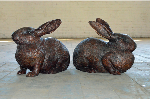 Pair of Life-size Bronze Rabbit Statues on Bronze Bases | Randolph Rose ...