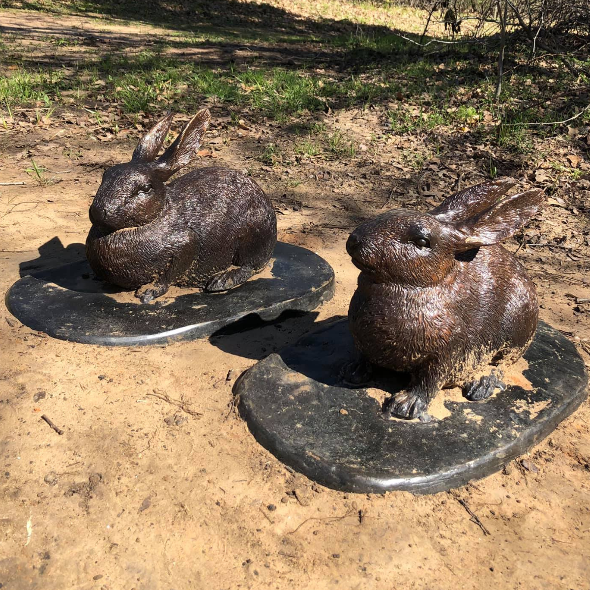 Pair of Life-size Bronze Rabbit Statues on Bronze Bases | Randolph Rose ...