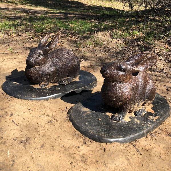 Pair of Life-size Bronze Rabbit Statues on Bronze Bases | Randolph Rose ...