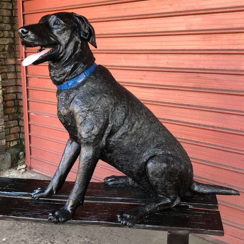 Bronze Labrador Dog Statue on Bronze Bench | Randolph Rose Collection