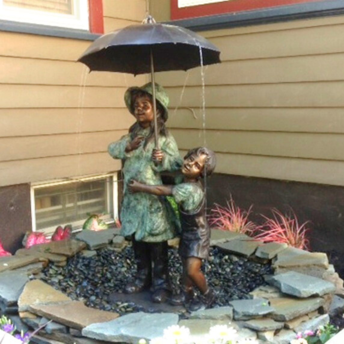 Boy & Girl Holding Umbrella Bronze Statue | Randolph Rose Collection