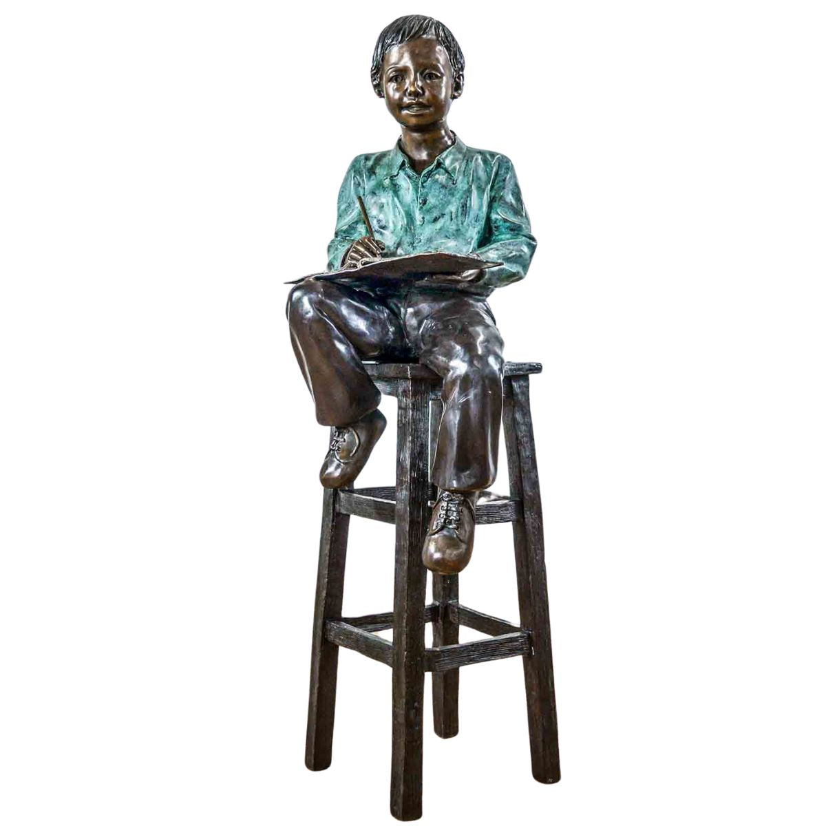 Bronze School Statue of Boy Taking Notes | Randolph Rose Collection