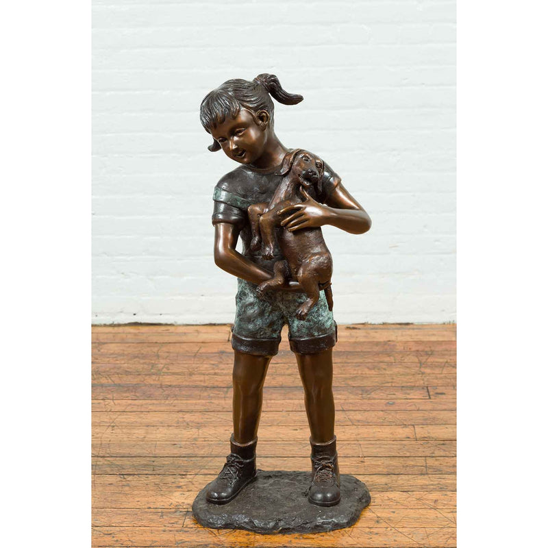 Puppy Kisses - Little Girl Holding Her Puppy Dog-Custom Bronze Statues & Fountains for Sale-Randolph Rose Collection