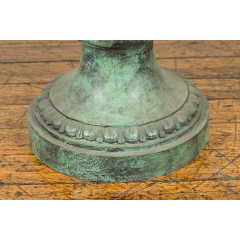 Classical Roman Style Bronze Urn Planter with Verde Patina and Rams Head