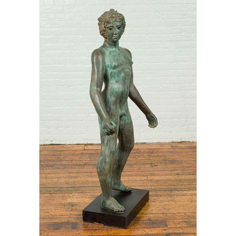 Vintage Verde Bronze Nude Male Statue
