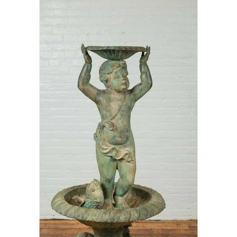 Greco Roman Vintage Putto and Fish Fountain-Custom Bronze Statues & Fountains for Sale-Randolph Rose Collection
