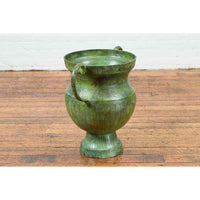 Classical Style Urn with Verde Patina, Large Handles and Gadroons