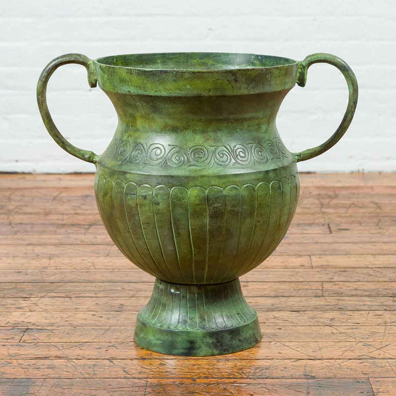 Classical Style Urn with Verde Patina, Large Handles and Gadroons-Custom Bronze Statues & Fountains for Sale-Randolph Rose Collection