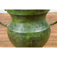 Classical Style Urn with Verde Patina, Large Handles and Gadroons