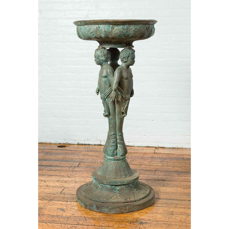 Bronze Classical Style Pedestal Urn with Putti Carrying a Basin on Their Heads-Custom Bronze Statues & Fountains for Sale-Randolph Rose Collection