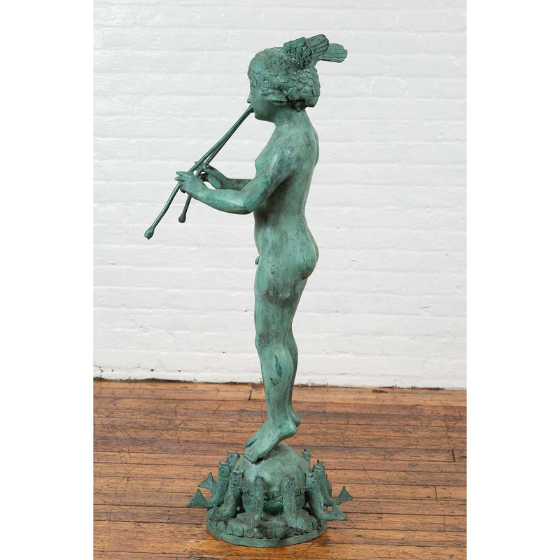 Greco Roman Style Verde Bronze Sculpture of Mercury Playing the Double Flute-Custom Bronze Statues & Fountains for Sale-Randolph Rose Collection