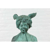 Greco Roman Style Verde Bronze Sculpture of Mercury Playing the Double Flute