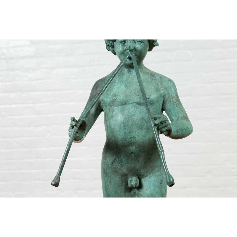 Greco Roman Style Verde Bronze Sculpture of Mercury Playing the Double Flute-Custom Bronze Statues & Fountains for Sale-Randolph Rose Collection