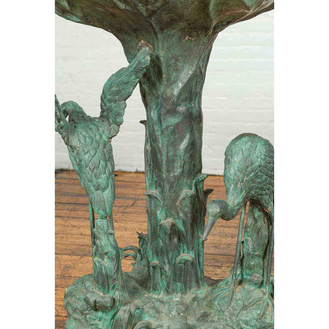 Bronze Planter with Cranes and Verdigris Patina