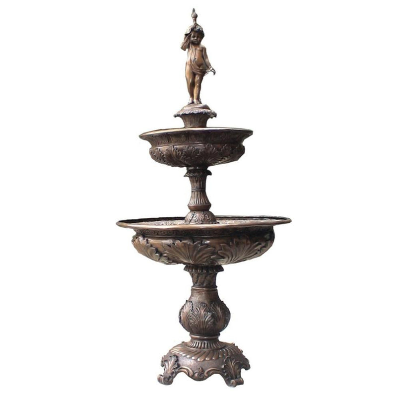 Simple Classic Cherub Bronze Tier Fountain with Pedestal Base