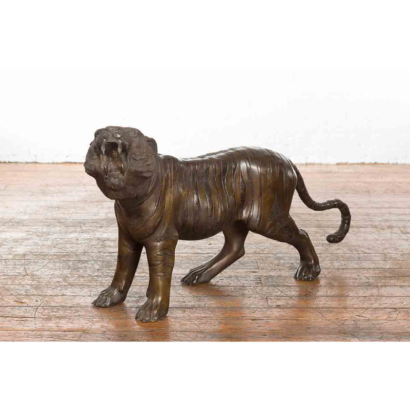 Roaring Tiger with Textured Finish-Custom Bronze Statues & Fountains for Sale-Randolph Rose Collection